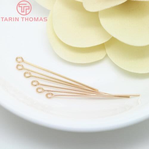 50PCS 20MM 25MM 30MM 40MM 45MM 24K Champagne Gold Color Brass Eye Pins Connect Beads Pins High Quality Diy Jewelry Accessories