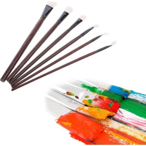 6Pcs Flat Painting Brushes Set Artist Wool Hair Watercolor Acrylic Oil Drawing X7YD