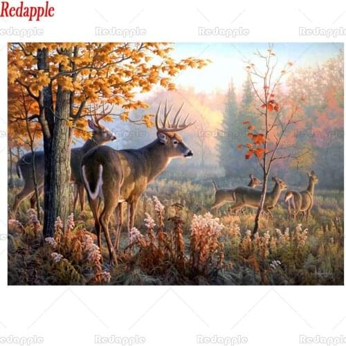 5d diy diamond painting Natural scenery forest animal deer mosaic diamond crystal painting full square round diamond embroidery