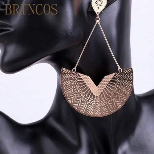 Bohemian earrings long iron retro fashion geometric pendant classic ethnic style jewelry pattern openwork print oversize