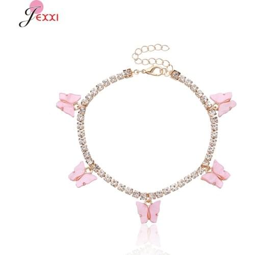 Bohemiam Butterfly Rhinestone Tennis Chain Anklet Foot Chain for Women Girl Charms Barefoot Chain Fashion Jewelry Gifts
