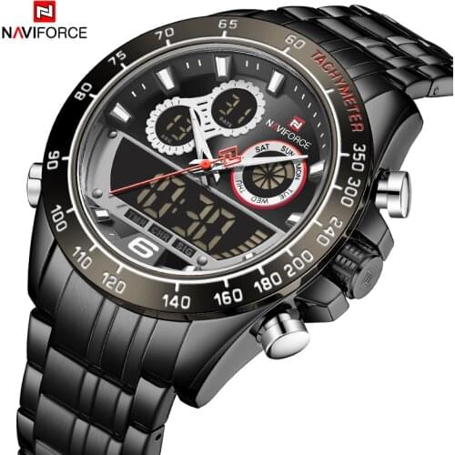 2021NAVIFORCE Top Fashion Men Watches Black Band Dual Display Watch Mens Luxury Business Wristwatch Stainless Steel Waterproof W