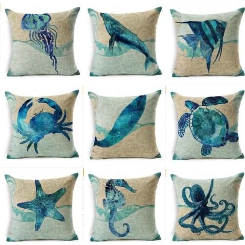 Jellyfish Pillow Case Ocean Animal Cotton and Linen Comfortable Cushion Case