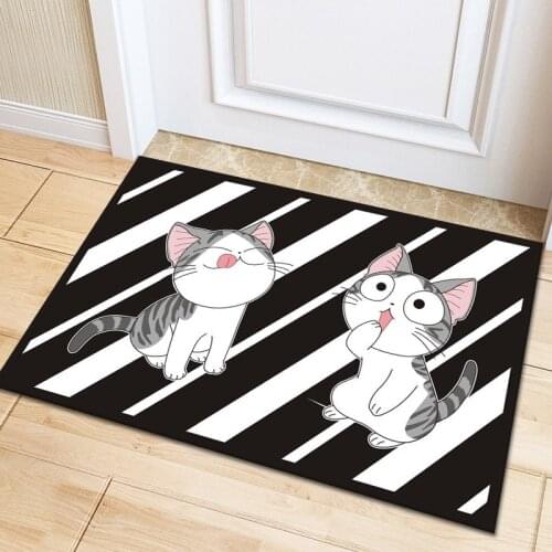 Anime Cheese Cat Black White Neko Floor Rug Carpet Bedroom Doormat Non-slip Mat Cartoon Gifts