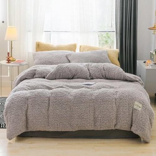 Home Textiles Gray Winter Quilt Cover Soft Warm Lamb Cashmere Duvet Cover Solid Color Fleece PillowcaseBedding Cover No Sheet