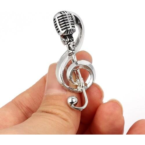 European and American fashion retro microphone music pins note microphone exquisite brooch for women male general