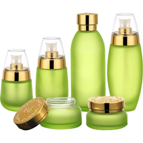 Lotion Bottle Shampoo Green Glass Pump Bottle High Quality Cosmetic Packaging Face Cream Essential Oil Container Empty Jars