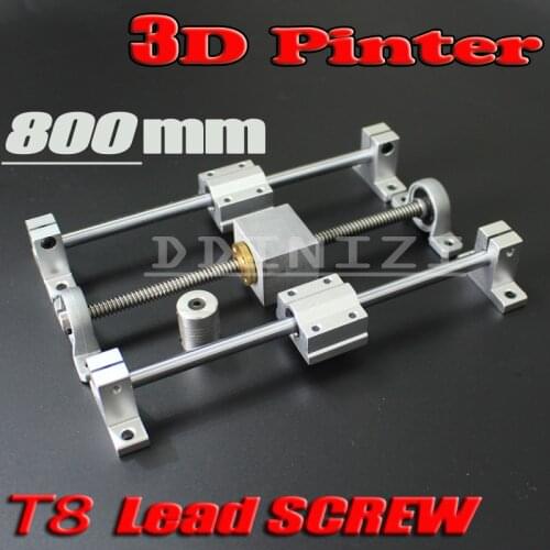 HOT sale 3D Printer guide rail sets T8 Lead screw length 800mm + linear shaft 8*800mm + KP08 SK8 SC8UU+ nut housing +coupling