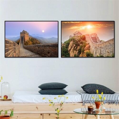 Chinese Great Wall Sunset Poster Print Landscape Modern Art Deocration Canvas Painting Wall Picture for Living Room Travel Decor