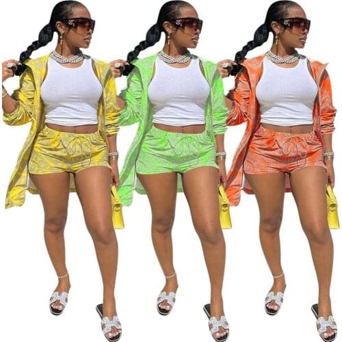 Two Piece Set Women Fall Clothes Hoodie Long Coat Shorts Casual Jogging Tracksuit Fashion Steetwear 2021 Wholesale Dropshipping