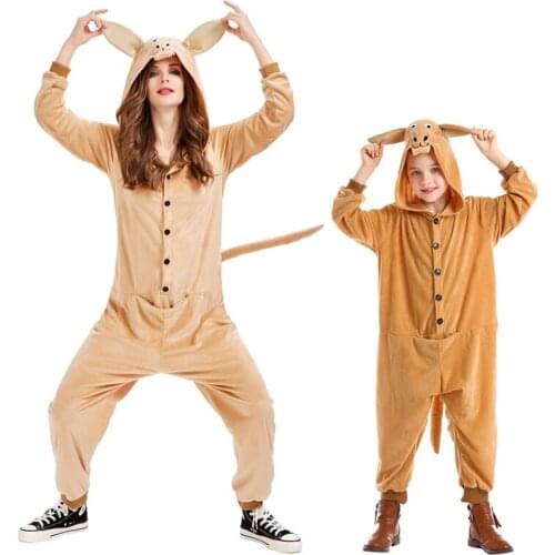 Halloween Christmas Cosplay Animal Kangaroo Costume Adult Unisex Kids Jumpsuit Romper Funny Cute Onesies For Lady Girls boys