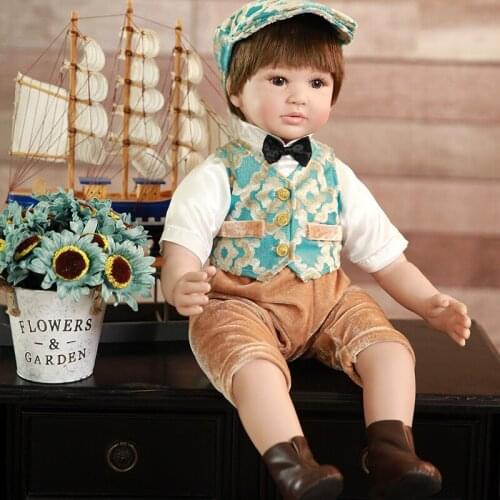 NPK 60 cm Prince Silicone Reborn Baby Dolls Lifelike Real Vinyl Toddler Doll for boy Bedtime House Toy bebes reborn menino