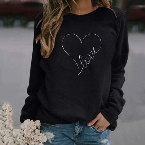 Fashion Valentines Day sweatshirt women bling Rhinestone Long Sleeve O-Neck Tops oversized Hoodies толстовки sudadera