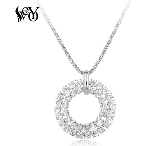 VEYO Fashion Jewelry Double Round Pendant Necklaces Full of Rhinestone for Woman Romantic Necklaces & Pendants