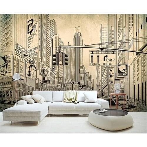 European Modern Grey City Building Architecture Sketch Wallpaper Mural Rolls for Living Room Wall Paper Decoration