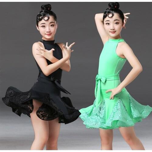 New Lace Latin Dance Dress For Girls Child Salsa Tango Ballroom Dancing Dress Competition Costume Kids Practice Dance Clothes