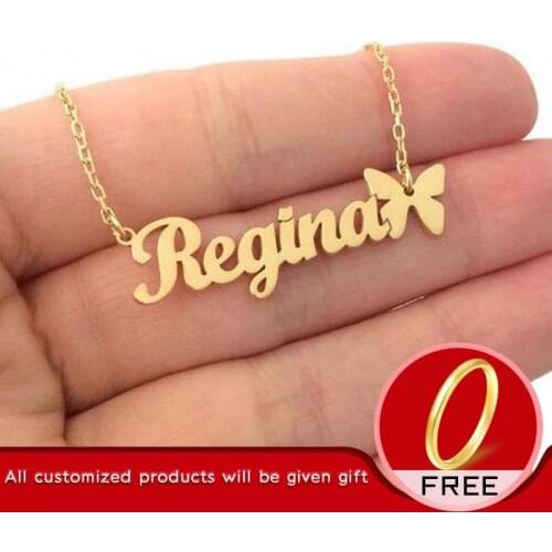 Gift Personalized Jewelry Silver Rose Gold Stainless Steel Chain Butterfly Nameplate Choker Necklaces Custom Crown Name Necklace