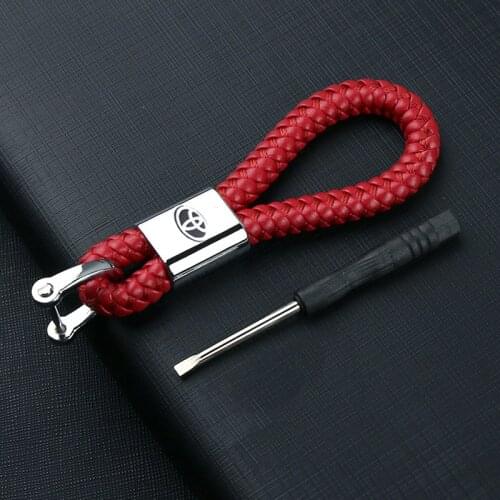 Girlfriend gift pendant Highend leather hand-woven rope car keychain for Toyota badge metal keyring auto Accessories key chain