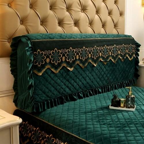 All-inclusive Bed Head Cover Velvet Warm Quilted Headboard Dustproof Bedside Backrest Slipcover Lace Protector