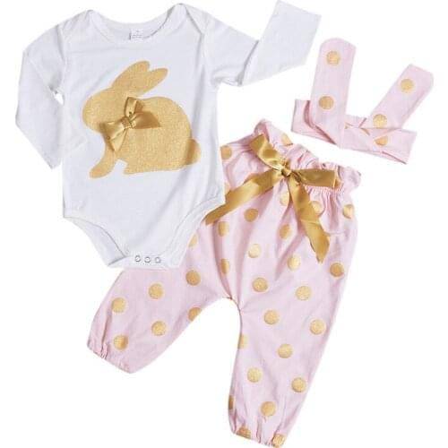 PUDCOCO Hot Infant Newborn Baby Girl Clothing Set Cartoon Long Sleeve Bodysuit Dots Pants Headband 3Pcs Outfits 0-18M