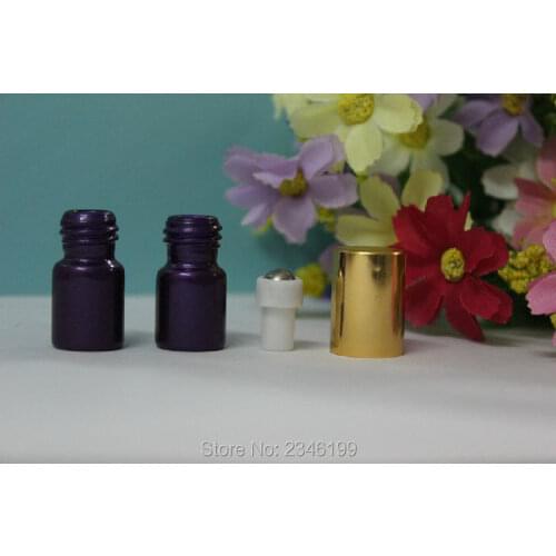 2ML 100pcs/lot Purple Empty Steel Roll On Bottle,DIY Sample Perfume Packing Container,Portable Makeup Tool, Essential Oil Bottle
