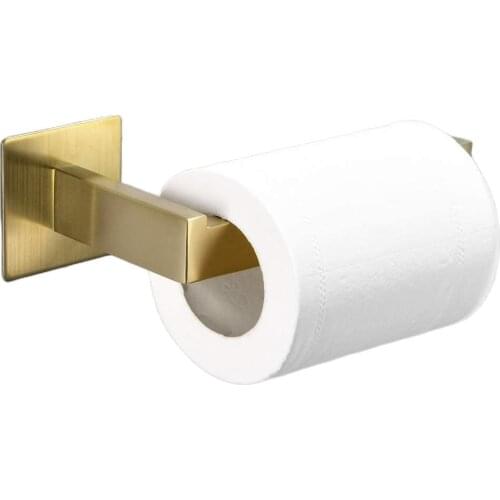 No Drilling Self Adhesive Brush Gold Toilet Paper Holder SUS 304 Stainless Steel Toilet Tissue Paper Holder Bathroom Accessories
