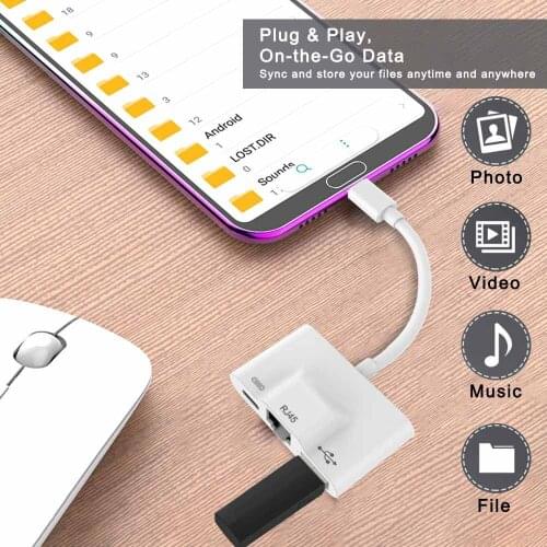 USB C to Ethernet Network Adapter USB Type-C To RJ45 10/100Mbps Lan Internet Cable with Charing Port for Macbook Pro Samsung S9