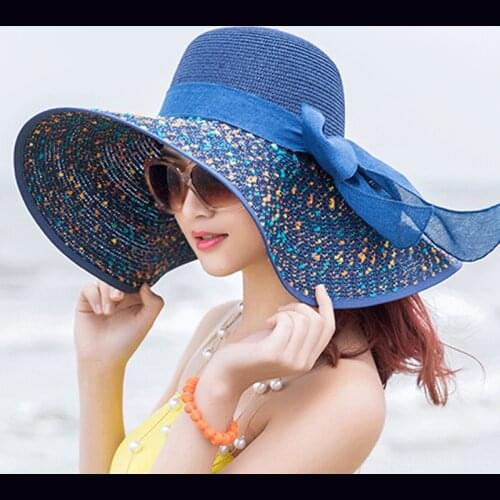 Summer Ladies Elegant Sun Hat Women Leisure Beach Sun Hats Female Wide Brim Pink Bowknot Hollow Out Hat Cap beach