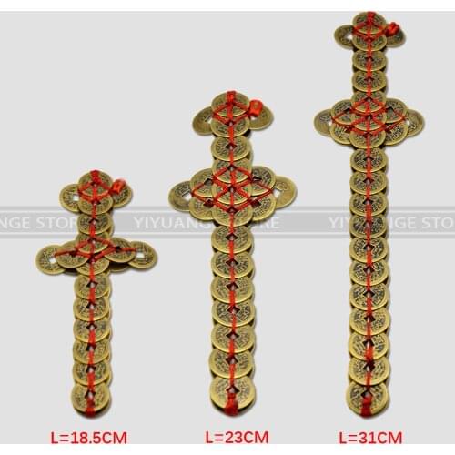 China coin mascot Feng Shui Brass Coin Sword Ornaments Home Furnishing Decorations Copper Sword Ornaments For Protection-I-Chi