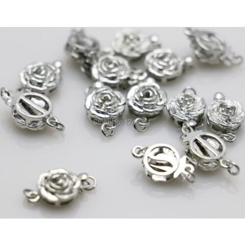 10PCS Clasp For Jewelry Rose Button Metal DIY Fittings for Accessory for Necklace Bracelet Machining metal parts Silver-plate