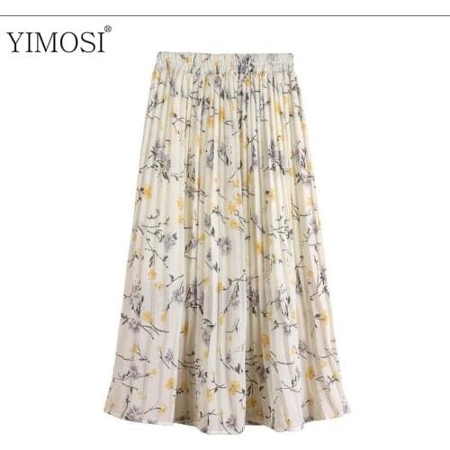 2021 Vintage Spring Summer Women Skirts Ladies Korean Elastic Waist Floral A Line Skirts Female Chiffon Pleated Skirts