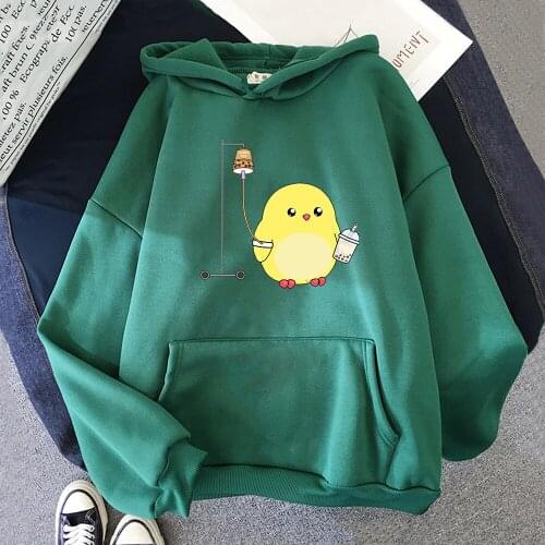 Boba Tea Hoodie Cute Duck Hooded Sweatshirt Harajuku Women Long sleeve Hoodies Lovely Kawaii Clothes Casual O-Neck Womens Hoody
