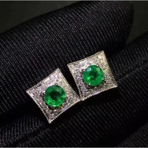 New square exquisite green emerald gem stud earring women silver jewelry real round natural gem certified birthday party gift