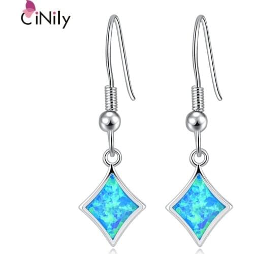 CiNily Created White Blue Rainbow Fire Opal Silver Plated Wholesale Hot Sell Fashion Jewelry for Women Earrings 1" OH2801-03