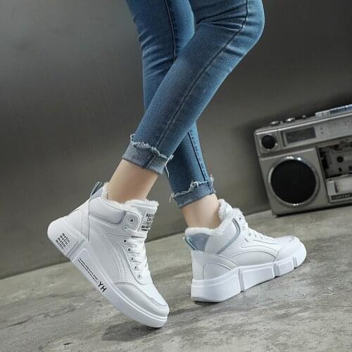 Winter Ankle Boots Women Shoes Fur Warm Leather Thick Lace Up Waterproof Plush High Top Sneakers White Korean Womens Snow Boots