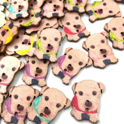Dog Natural Wooden Buttons For Needlework Scrapbooking 2 Holes Buttons Patchwork DIY Craft Sewing Accessories WB521