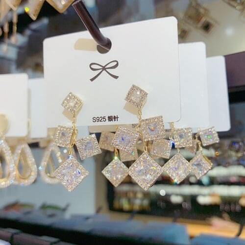 2020 New Fashion Womens Earrings Delicate Geometry Square Zircon Earring For Women Girl Brides Wedding Party Jewelry Wholesale