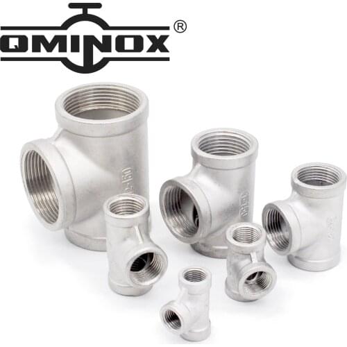 1/4" 1/2" 3/4" 1" 1-1/4" 1-1/2" SS304 T Shape Three Way Female Thread Pipe Fittings T Type Sraight Threaded Connection Adapter