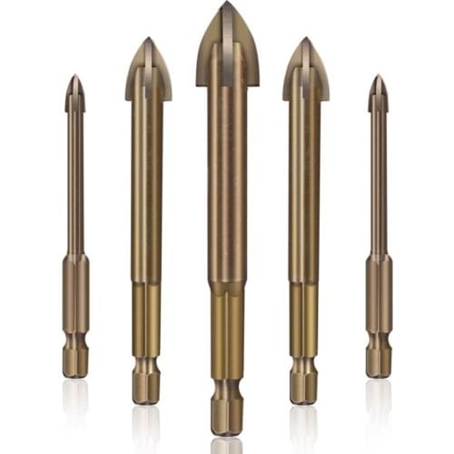 5PCS Cross Hex Tile Bits Glass Ceramic Concrete Hole Opener Alloy Triangle Drill Size 3mm.4mm.5mm.6mm.7mm