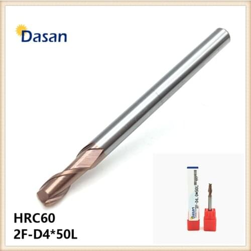 5pcs Flat EndMills 4mm HRC60 2F-D4*50L Solid Carbide Spiral TiAlN Coated Two Flutes End Mill for CNC Metalworking Cutting Tools