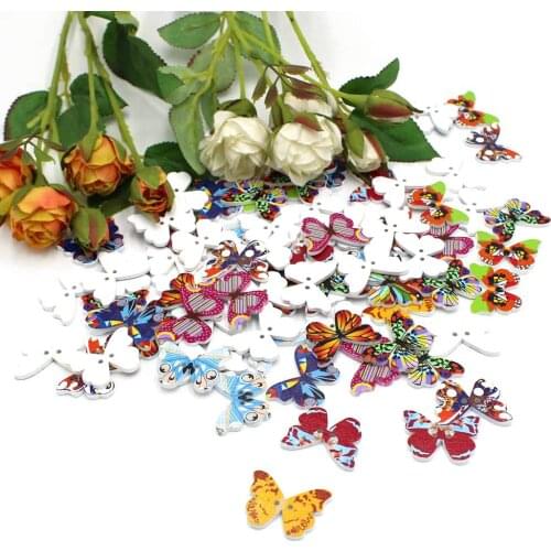 50pcs Mix color butterfly Decorative Buttons Sewing Scrapbooking Wooden Buttons for Crafts Scrapbook Accessories 21*28mm