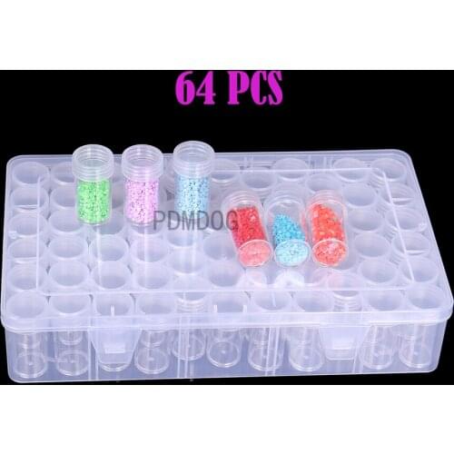 64Bottles Box Transparent Container Case Diamond Painting Accessories Diamond Embroidery Beads Storage Box Organizer Tools