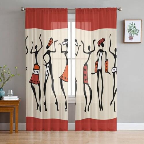 African National Figures Ethnic Sheer Curtains for Girl Kids Bedroom Kitchen Window Drapes Curtain Home Decoration