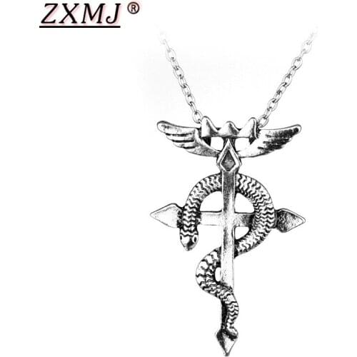 ZXMJ Anime Fullmetal Alchemist Edward Elric Necklace Pendant Cosplay Snake Cross Necklace Vintage Accessories For Women Men gift