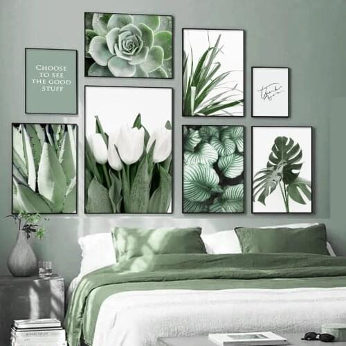 White Tulip Orchid Aloe Monstera Green Plant Art Canvas Painting Nordic Posters And Prints Wall Pictures For Living Room Decor
