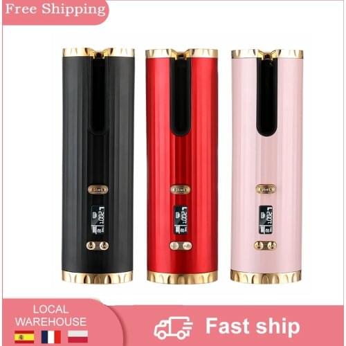 Cordless Hair Curler Beauty Wireless Auto Curling Iron Hair Curler USB Rechargeable with LCD Display Hair Curling Styling Tool
