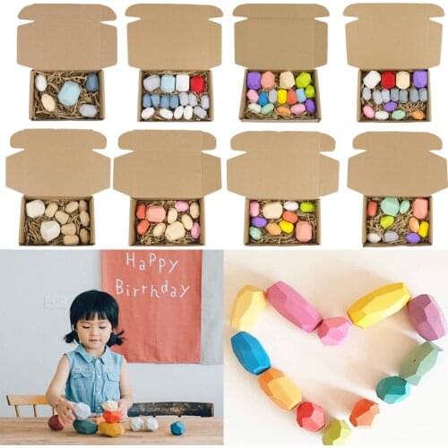 5/10/16pcs Wooden Balancing Building Stacking Rock Block Fun Toys Decoration