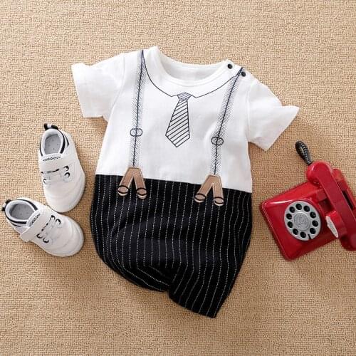 New Baby Boy Romper Kids Infant Fashion Gentleman Toddler Newborn Outfits Short Sleeve Summer Spring 0-24M Age Baby Boys Clothes