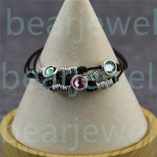 Double String Light Green And Red gemstones 19CM Spanish Styles Silver Bracelets For Mothers Day Gifts
