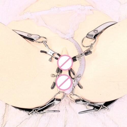 Exotic Accessory of Humiliation Play Labia Spreader Nipple Flirt Sex Toys with Strap Vagina Clamp for Women Fetish Bdsm Bondage